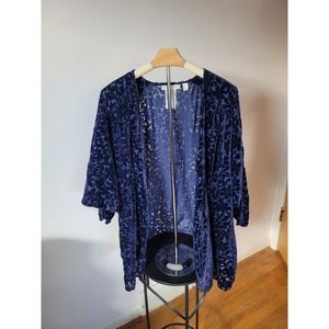 The Muse Lounge Medium Oversized Blue Velvet Burnout Jacket Women Medium